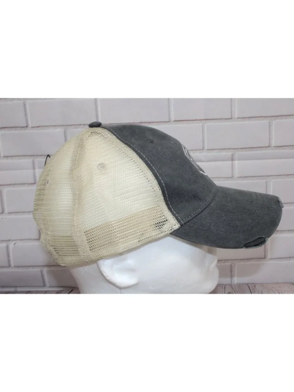 Vintage Adams F&R Trucker Hat Distressed Gray & Beige Mesh Cap Adjustable Snapba - Picture 4 of 8
